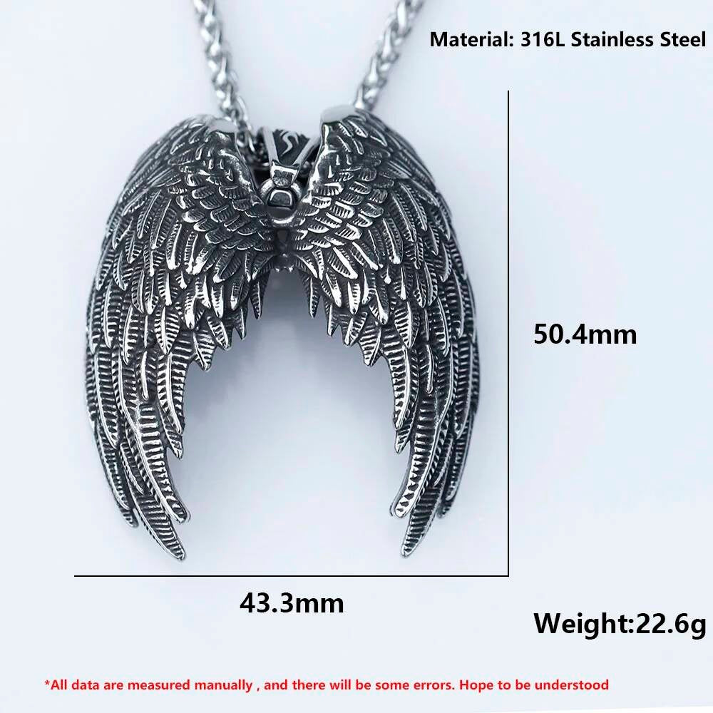 Angel Wings Pendant Necklace, Silver Gothic Jewelry with Detailed Wing Design