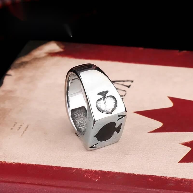 Ace of Spades Signet Ring – Stainless Steel Poker Biker Gothic Jewelry