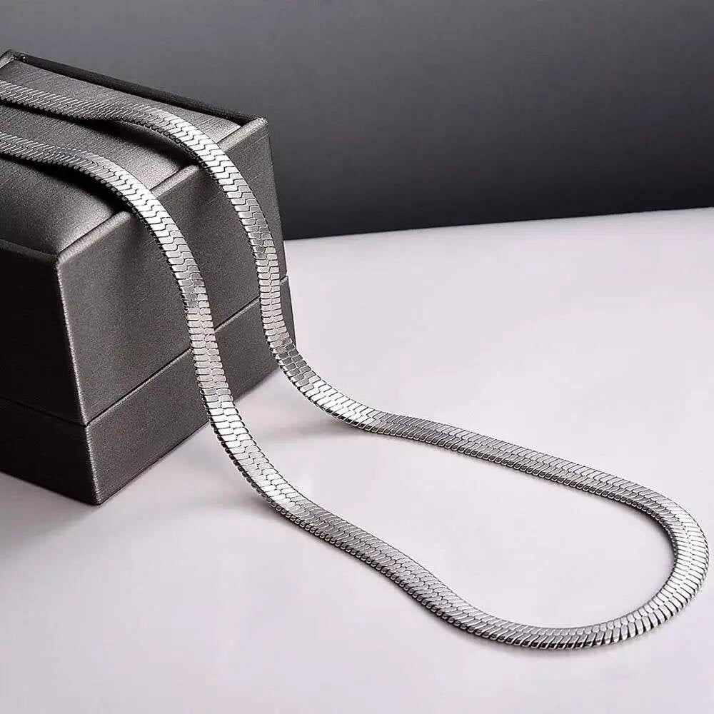 1 piece Width 4mm/5mm/6mm Stainless Steel Flat Snake Chain Necklace Jewelry for Men Women Not allergic