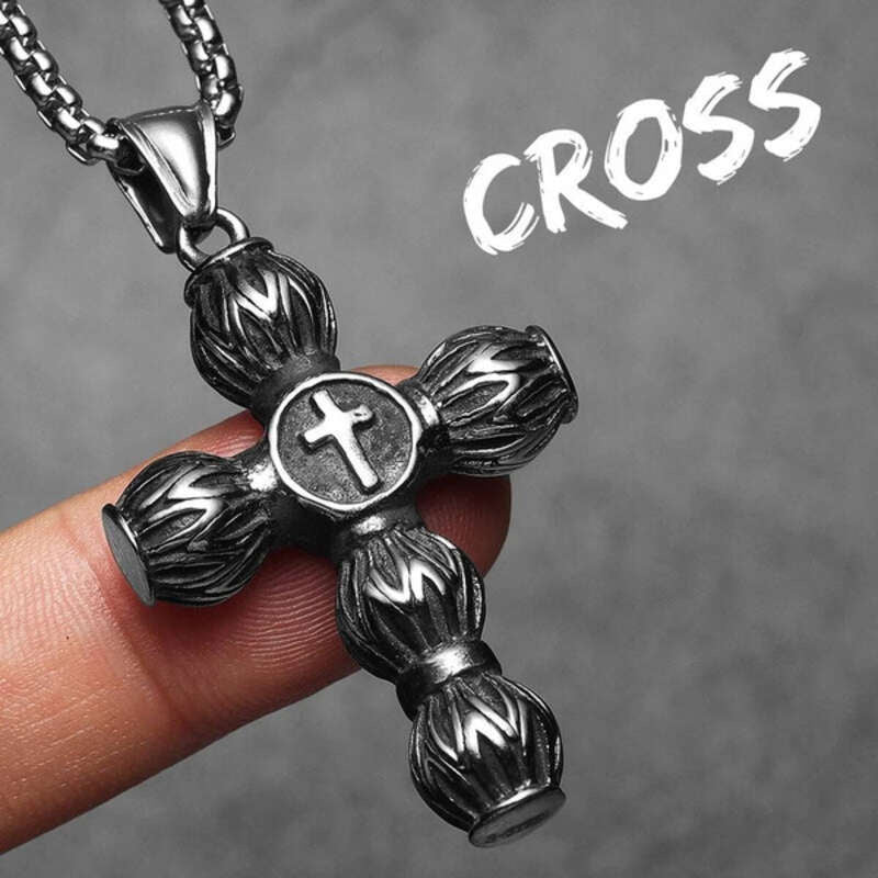 316L Stainless Steel Torch Cross Pendant Necklace N1378-With Chain