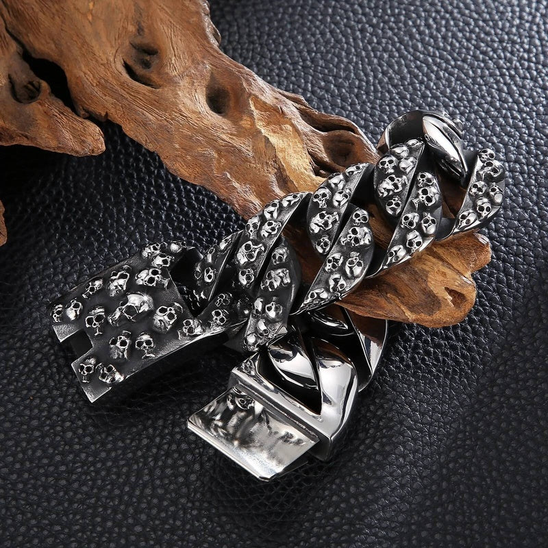 31m Large Ghost Head Cuban Bracelet Men 316L Stainless Steel Punk Skull Bone Jewelry