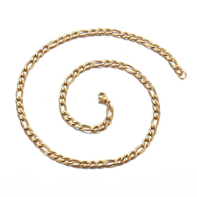 1 piece 8-40 Inches Gold Color Necklace 3-7.5MM Stainless Steel Figaro Link Chain for Men Women