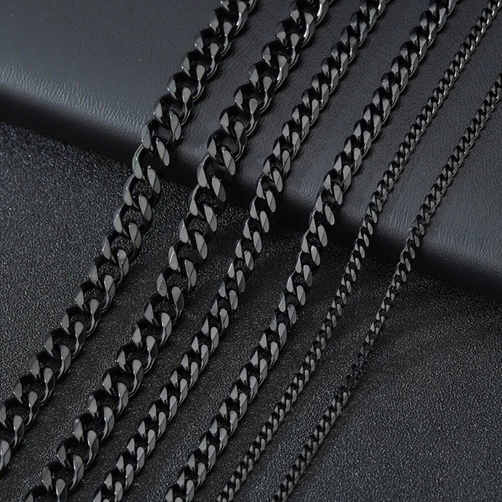1 piece Size 3.6mm/5mm/7mm Men's Stainless Cuban Link Chain Bracelet Necklace Steel Gold Black Color Male Jewelry