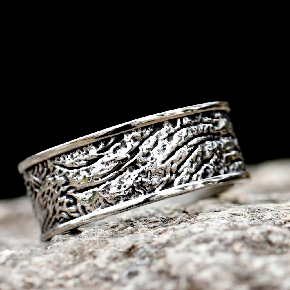 Viking Spindrift Pattern Stainless Steel Round Ring With Owl Design,
