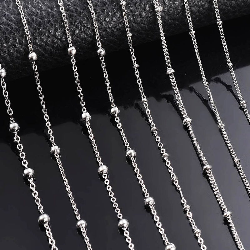 Wholesale 10pcs/lot Width 1.5mm 2mm Tiny beaded Stainless Steel Link Chain for Necklaces Bracelets Foot Jewelry