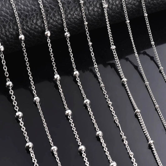 Wholesale 10pcs/lot Width 1.5mm 2mm Tiny beaded Stainless Steel Link Chain for Necklaces Bracelets Foot Jewelry