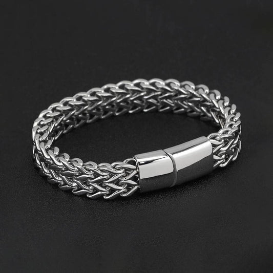 316L Stainless Steel Woven Chain Bracelet – Heavy Duty Magnetic Clasp Men’s Bangle