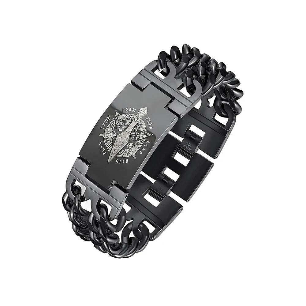 Black Stainless Steel Wolf Head Bracelet – Viking Chain Style F