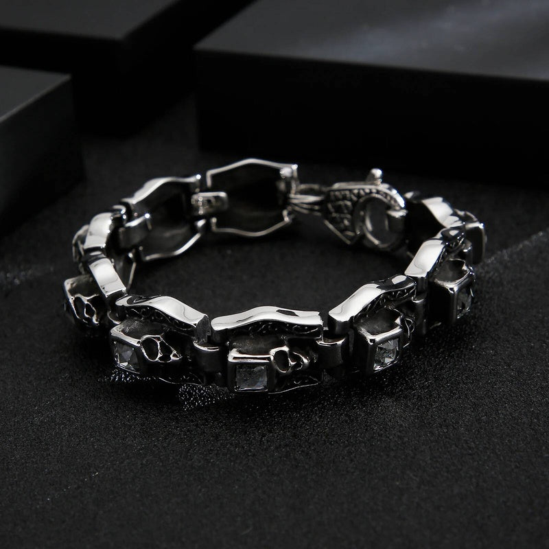 18m Humen Bone Charm Bracelet Mens 316L Stainless Steel Skull Link Chain Jewelry
