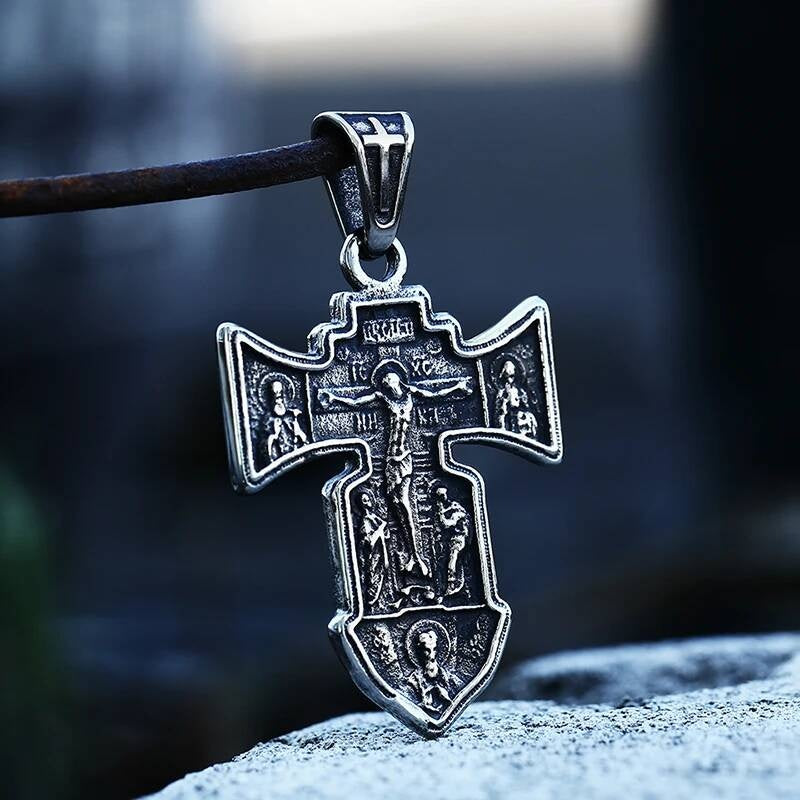 Men's 316L Stainless Steel Jesus Cross Pendant Necklace Religious Punk Jewelry LP-452 CN