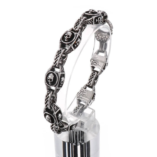 14mm Punk Skull Charm Bracelet Men Stainless Steel 316L Boyfriend Gift