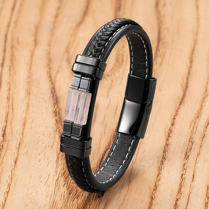 Vintage Woven Leather Rope For Men Personality Stone Bangles Bracelets Punk Stainless Steel Wristband Jewelry Gifts Style-I