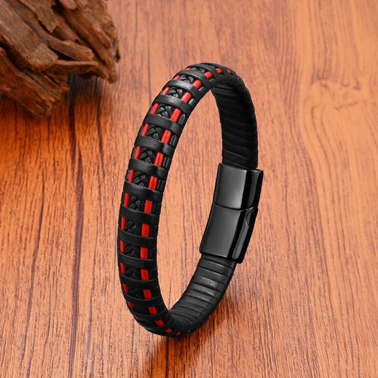 Stainless Steel Magnetic Bracelet for Man Women Vintage Leather Tibetan Bracelets Couples Matching Things Simple Jewelry Gifts Black Buckle
