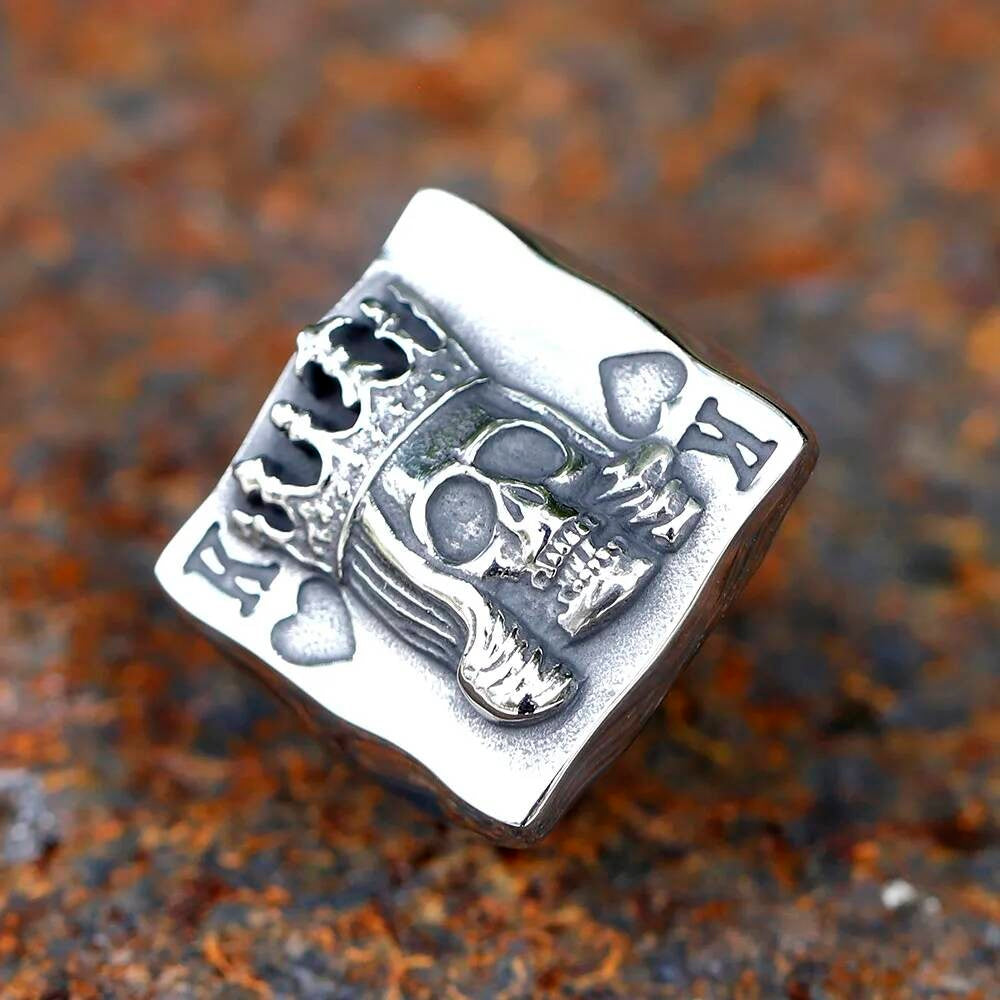 Crown Skull & Poker Ring - Royal Gothic Stainless Steel Men's Punk Jewelry
