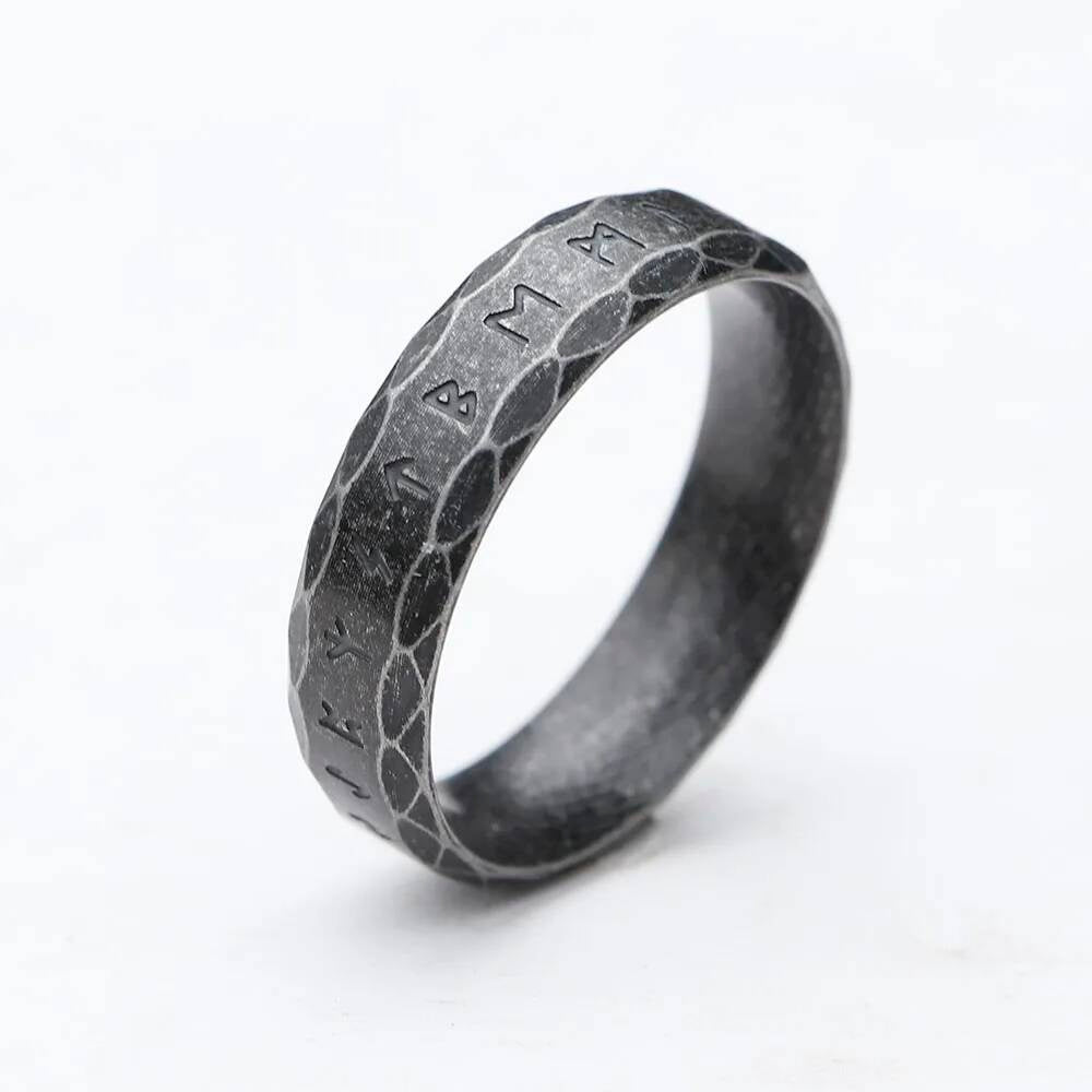 6 mm Vintage Viking Rune Ring – 316L Stainless Steel Norse Amulet (Unisex) Antique