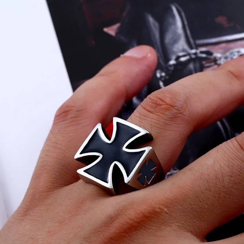 Iron Cross Stainless Steel Ring – Gothic Punk Biker Statement Jewelry