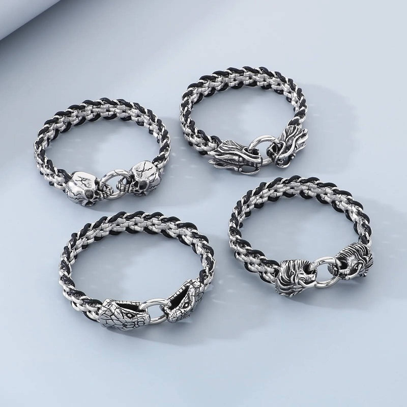 Stainless Steel 316L Snake Skull Dragon Animal Charm Bracelet For Men