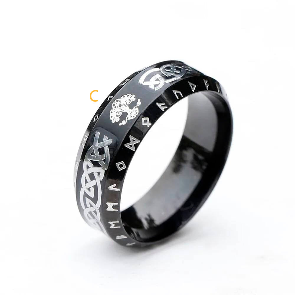 Rune-Enscribed Tree of Life Ring – 316L Stainless Steel Viking Amulet