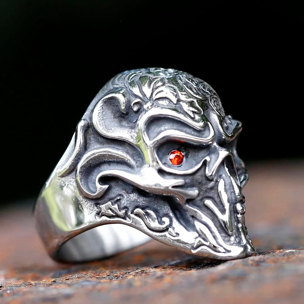 Detailed Skull Signet Ring - Stainless Steel Biker Punk Fashion Jewelry Gift