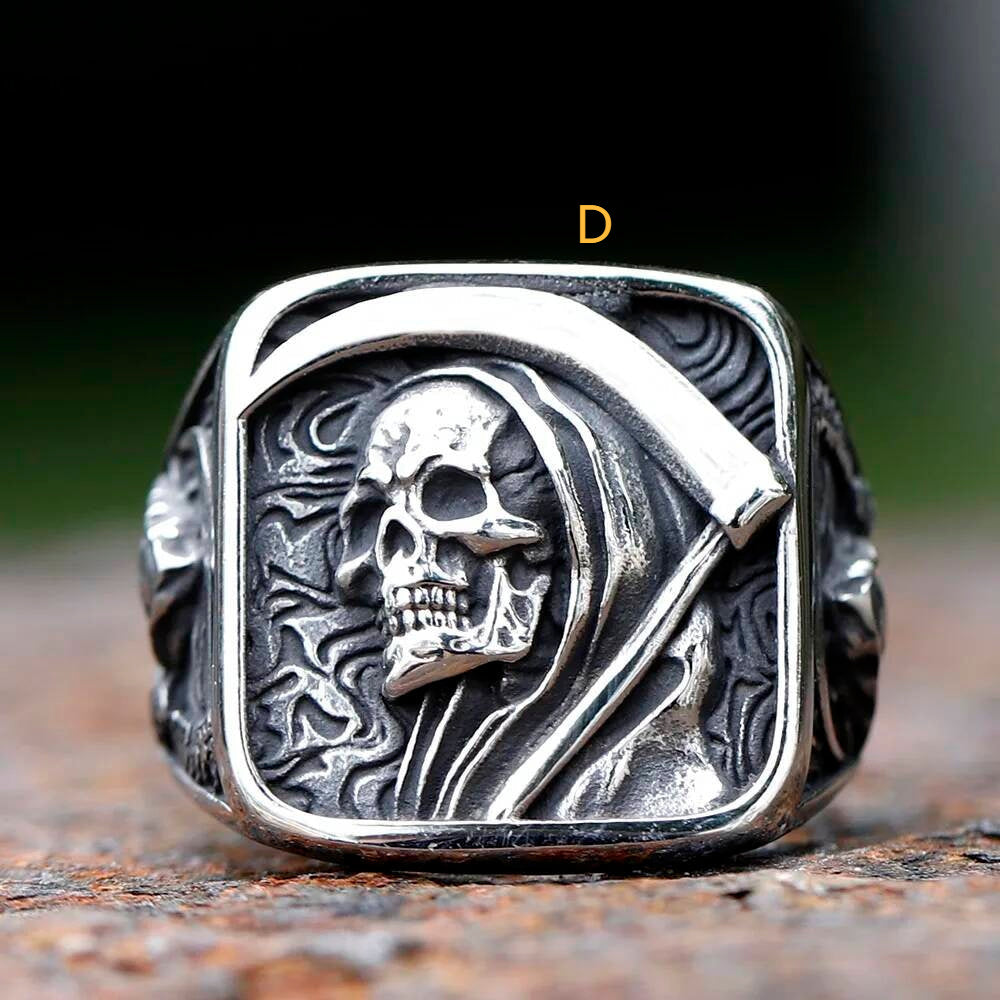 Sickle Caarium Skull Ring - Gothic Stainless Steel Biker Punk Jewelry