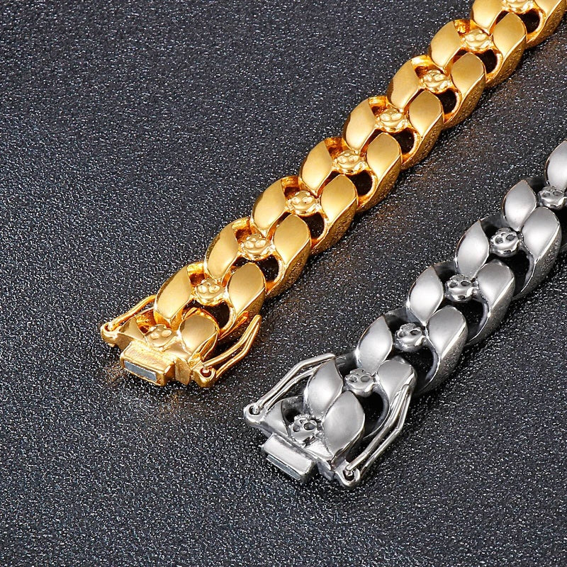 Cuban Link Chain With Skull Charm Bracelet Men Punk Jewelry