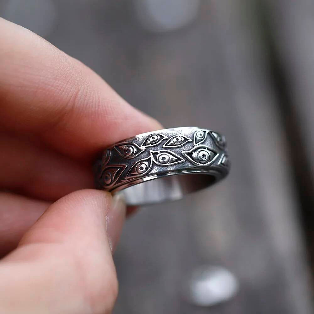 Men's 316L Stainless - Steel Rotatable Japanese Mythology Carved Eyes Ring For Teens -