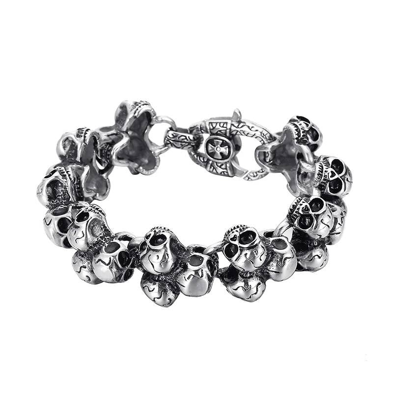 Steampunk Skeleton Bone Bracelet Men Devil Jewelry Dancing Decoration Steel Color 22cm