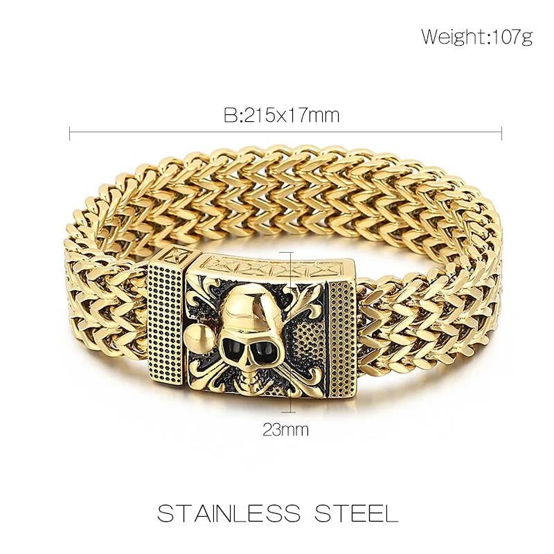 17mm Heavy Mesh Chain Bracelet Men With Devil Ghost Skull Charm Vintage Jewelry Surprise Gift For Husband