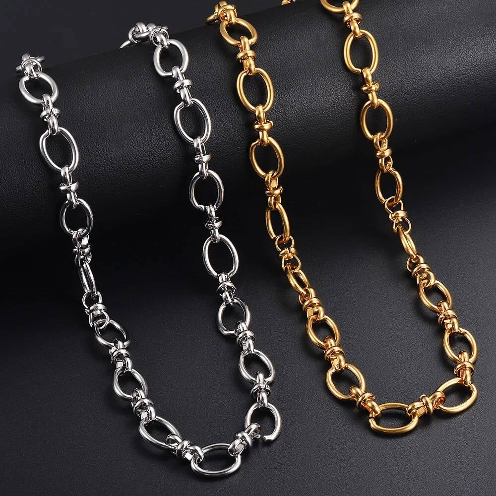 1 piece Women Mens Stainless Steel Handmade Oval Bracelet High Quality Big Chain Necklace Punk Heavy Jewelry