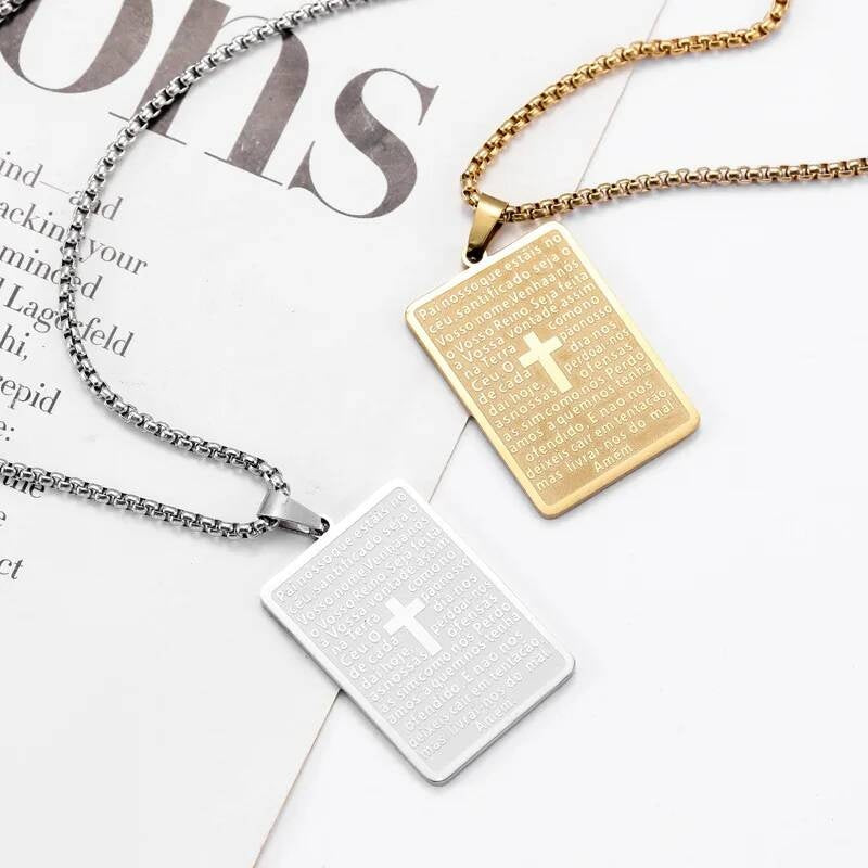 316L Stainless Steel Tag Pendant Cross Chain Necklace For Men Religious Accessories