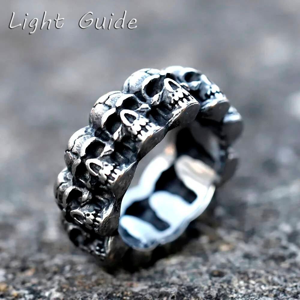 Aegishjalmur Skull Ring - Viking Symbol Stainless Steel Gothic Jewelry C STYLE