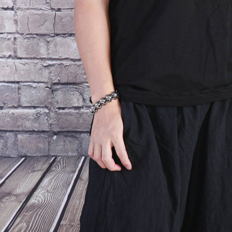 Mens Stainless Steel Skull Chain Bracelet With Clasp Heavy Jewelry