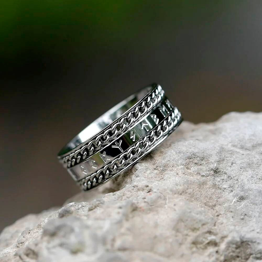 Retro Odin Viking Rune With Rotatable Chain RING Amulet Jewelry