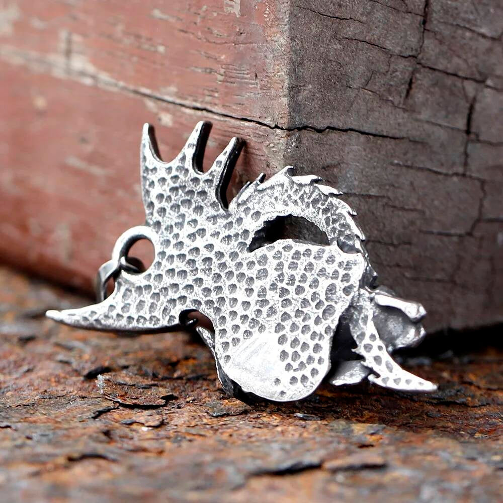 Dragon and Skull Pendant Necklace, Silver Gothic Jewelry with Fierce Mythological Design