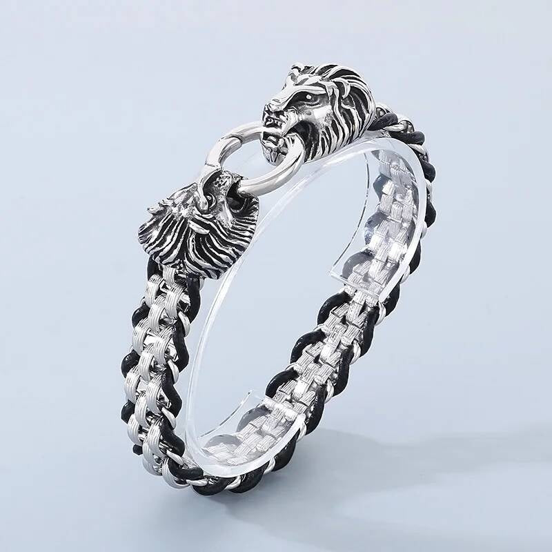 Stainless Steel 316L Snake Skull Dragon Animal Charm Bracelet For Men Lion 22cm