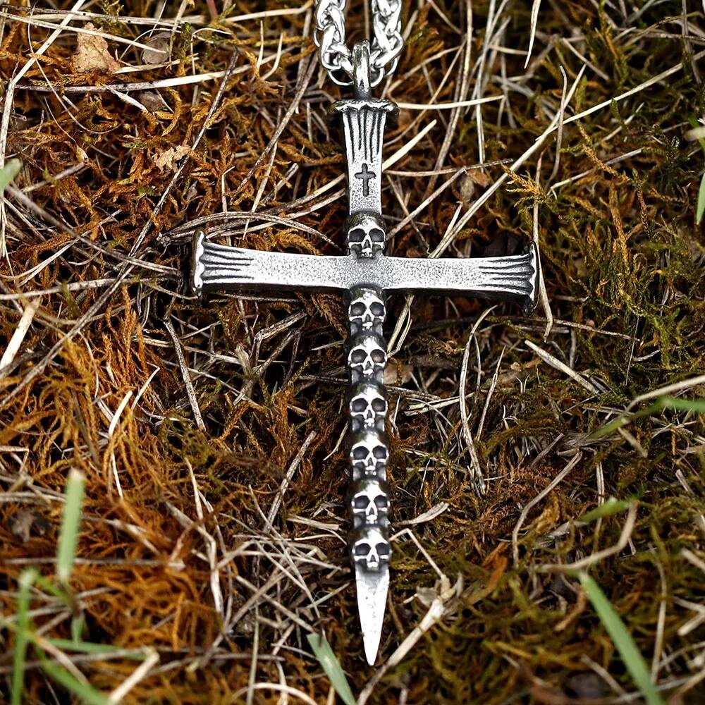 Skull Cross Pendant Necklace, Gothic Silver Jewelry with Dark Symbolism