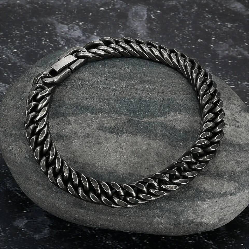 Vintage Black Stainless Steel Chain Bracelet – 316L Cuban Link for Men