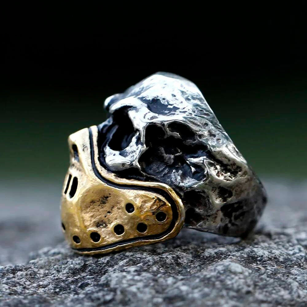 Skull Mask Ring – Gothic Punk Stainless Steel Biker Jewelry in Gold & Silver