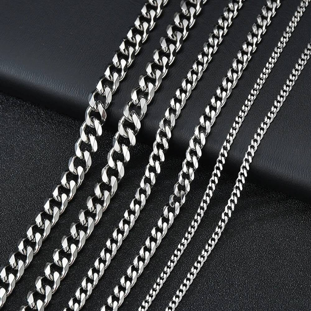 1 piece Size 3.6mm/5mm/7mm Men's Stainless Cuban Link Chain Bracelet Necklace Steel Gold Black Color Male Jewelry