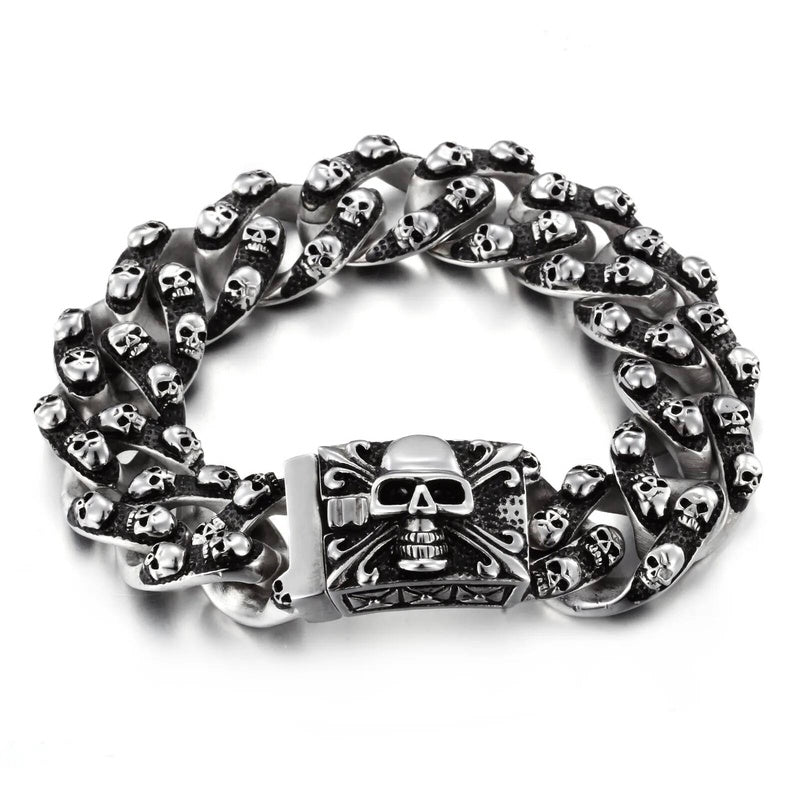 20mm Fashion Male Skeleton Bracelet Stainless Steel Retro Cross Vintage Black All Skull Chain Bracelets Jewelry