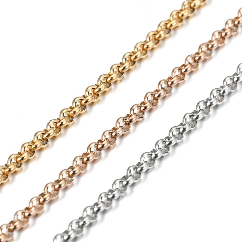 1Pc Width 3mm Stainless Steel Round Pearl Chain Necklace Bracelet Anklet 3 Colors