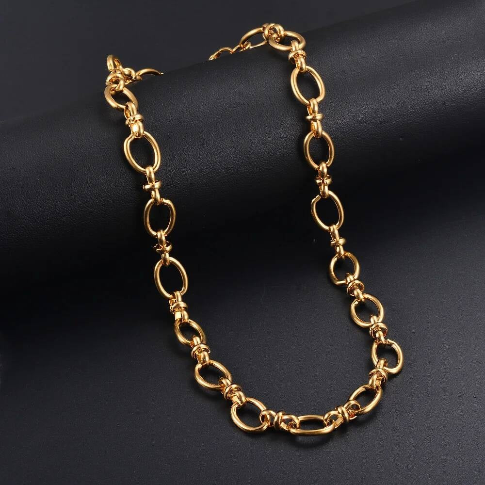 1 piece Women Mens Stainless Steel Handmade Oval Bracelet High Quality Big Chain Necklace Punk Heavy Jewelry Gold-1