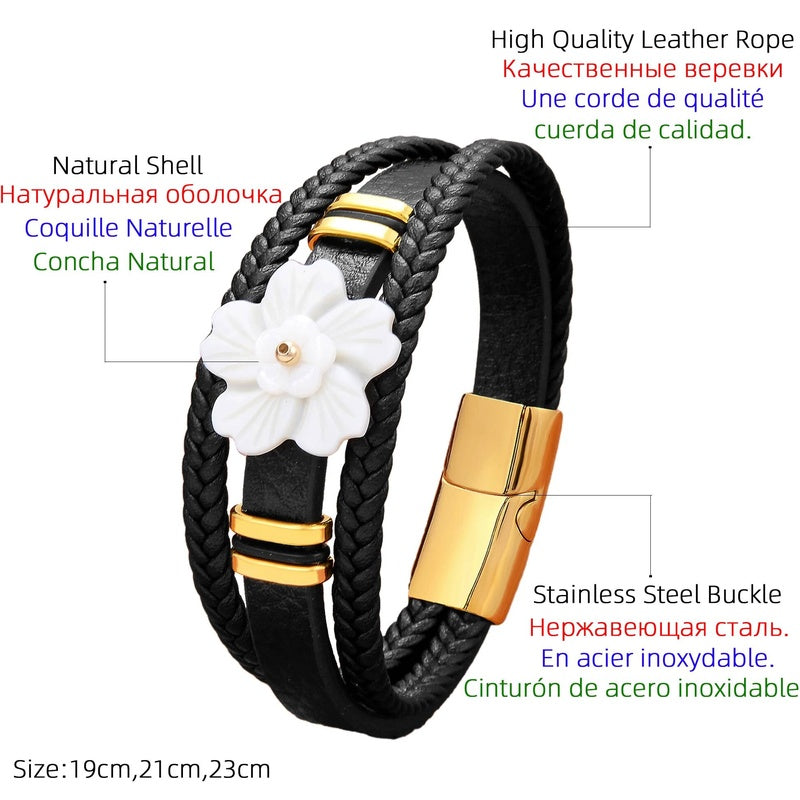 Black Braided Leather Bracelet with Green Jade Beads - Stylish Multi-Layer Magnetic Clasp Jewelry for Casual Wear and Gifts
