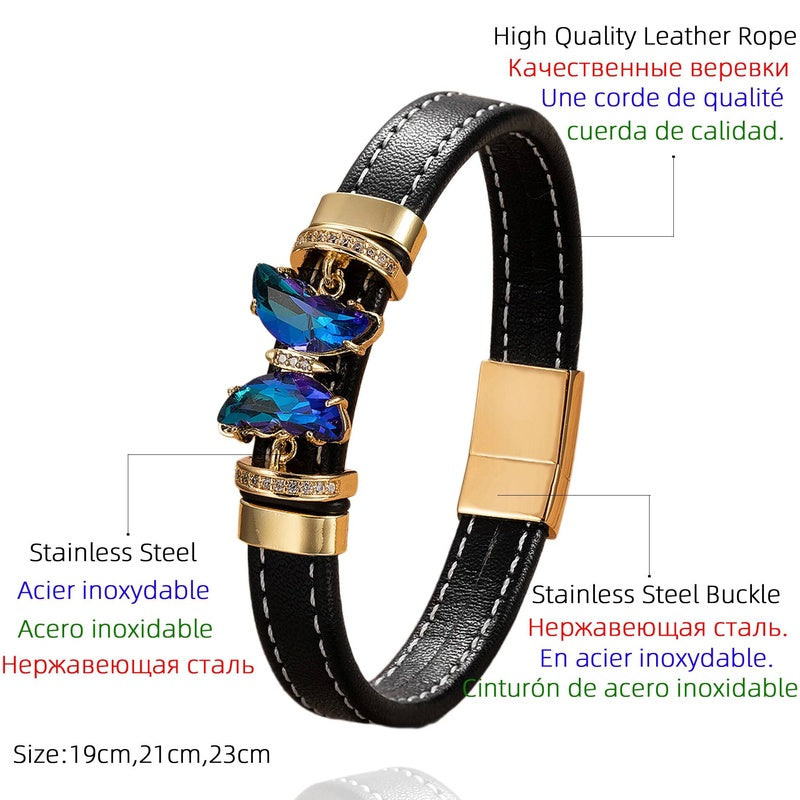 Men's Black Leather Gold Bow Accent Bracelet for Special Occasions