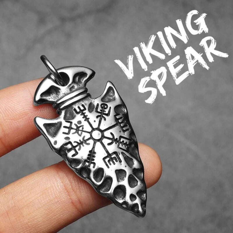 Viking Arrowhead Vegvisir Pendant Necklace – 316L Stainless Steel Norse Amulet N1460-Only Pendant-S