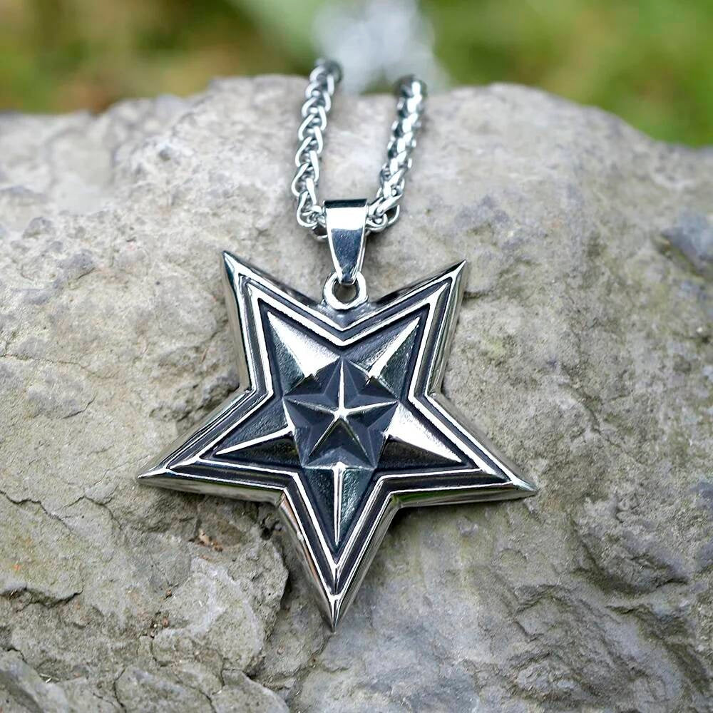 Men's 316L stainless-steel vintage five-pointed star Pendant Necklace geometry