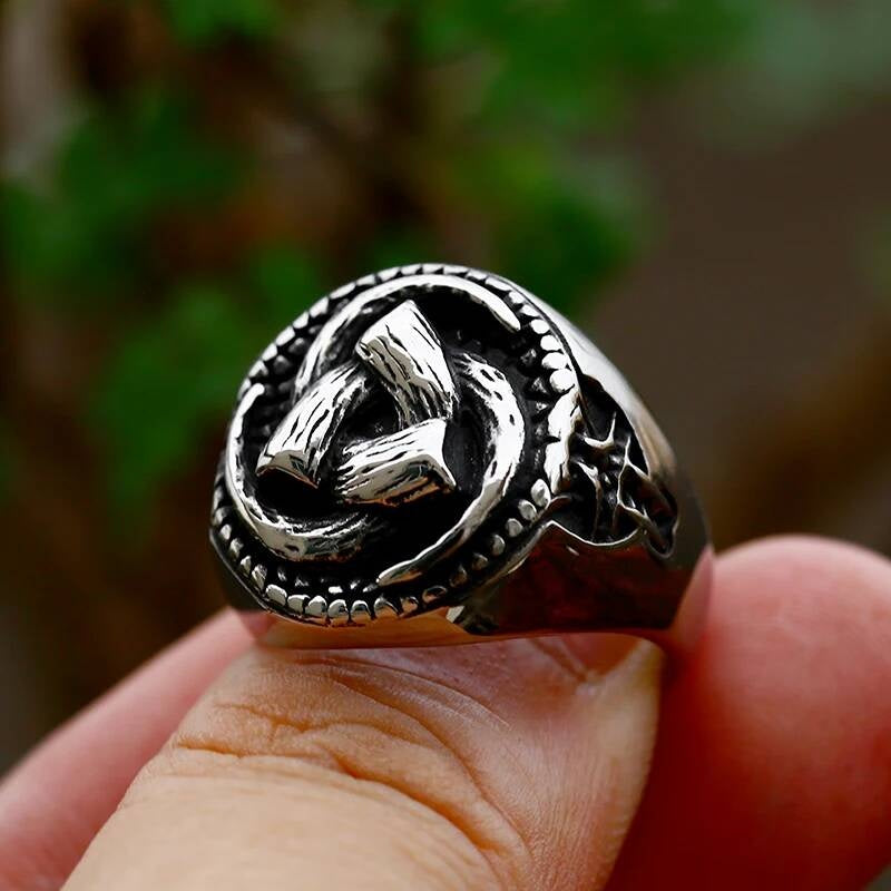 316L Stainless Steel Nordic Viking Geometry Around Men's Ring Amulet