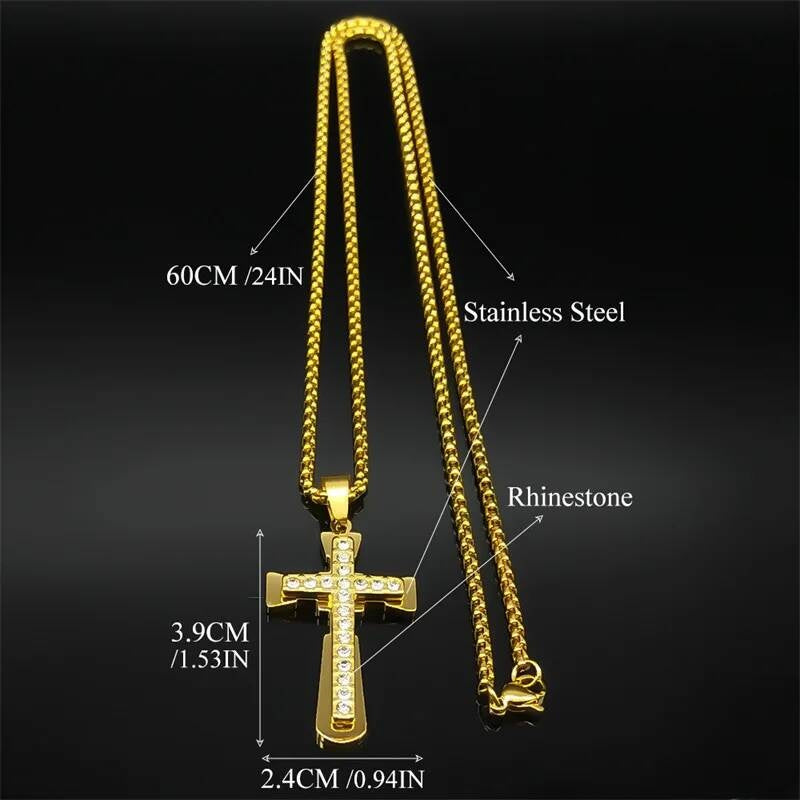 316L Stainless Steel Zircon Cross Chain Necklace Pendant For Men Women Religious Jewelry Accessory Gift