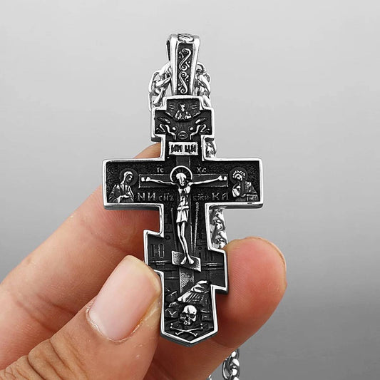 316L Stainless Steel Orthodox Cross Jesus Necklace Chain Pendant For Men Jewelry Religious Vintage Accessories
