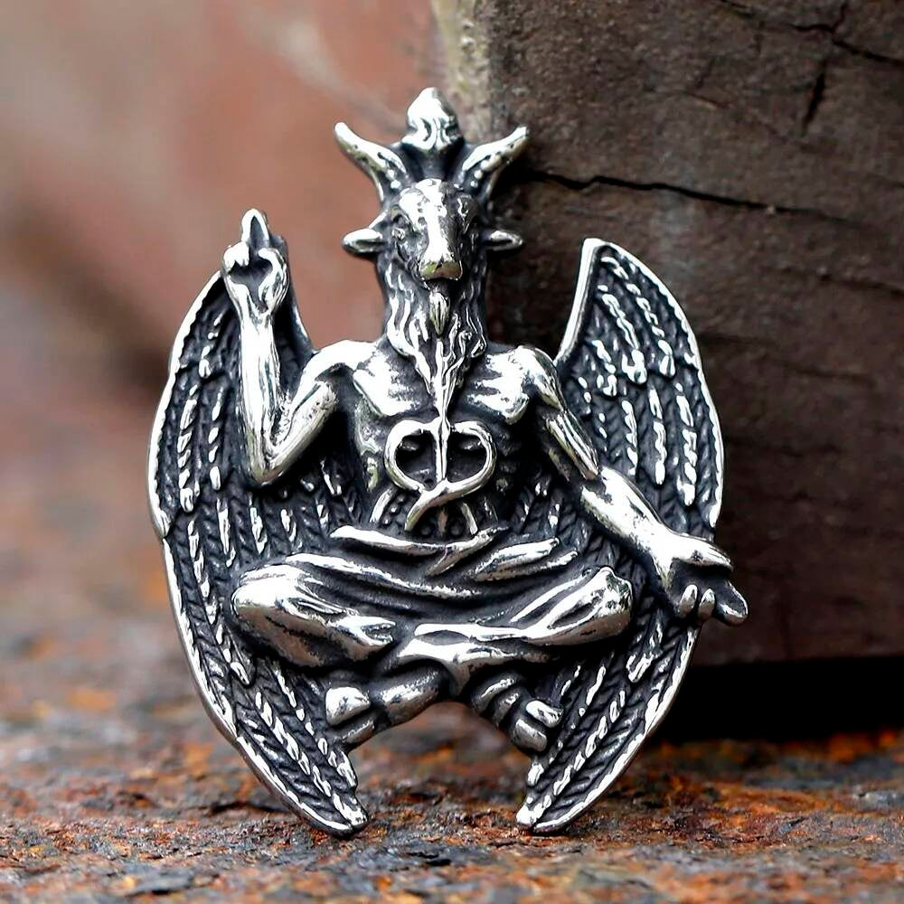 Baphomet Pendant Necklace, Silver Gothic Jewelry with Winged Goat Design